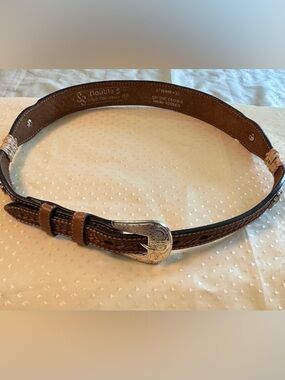 Double S Western Leather Belt with Silver buckle